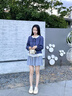 尚靜溫柔甜美蕾絲拼接條紋小衫25年秋新設(shè)計(jì)感寬松長(zhǎng)袖襯衫 藏青色 M 曬單實(shí)拍圖