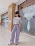 moonkids童裝女童工裝闊腿褲2025秋季新款兒童休閑褲子女孩秋裝束腳運(yùn)動褲 15369紫色闊腿褲 110 cm 曬單實(shí)拍圖
