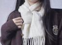 嬈蝶白色純羊毛圍巾女冬季學(xué)生保暖圍脖男新款百搭流蘇窄圍巾款 03#奶白色 曬單實(shí)拍圖