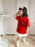 WASSUP WKENG紅色衣服兒童短袖t恤純棉2026馬年本命年衣服12歲男童喜慶新年裝 紅色【款一】 140 推薦【62-70斤】 曬單實(shí)拍圖