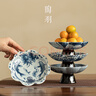 陶羽復古中式糕點(diǎn)盤(pán)小號精致茶點(diǎn)盤(pán)高腳點(diǎn)心盤(pán)干果碟甜品盤(pán)陶瓷果盤(pán) 花瓣青花果盤(pán)-年年有魚(yú) 曬單實(shí)拍圖