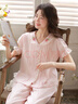 眠島夏季新款睡衣女純棉紗布薄款短袖長(cháng)褲甜美可外穿家居服套裝 粉色 S (155-162cm 105斤以?xún)? 曬單實(shí)拍圖