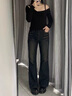 燦圖美式復古微喇牛仔褲女裝春秋季新款潮流高腰顯瘦小個(gè)子設計感長(cháng)褲 藍灰色 M 曬單實(shí)拍圖