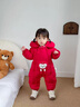 班喜迪嬰兒羽絨服連體衣冬季女寶寶衣服小月齡外出服白鴨絨冬裝保暖爬服 紅色 90 充絨量：80g 曬單實拍圖