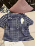 茵曼復(fù)古花邊V領(lǐng)格子襯衫2025夏季女裝新款度假風(fēng)短袖襯衣 藏青 M 曬單實(shí)拍圖