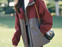 皮爾卡丹（pierre cardin）休閑拼接連帽沖.鋒衣外套女春秋款2025新款寬松大尺碼 撞色外套 雙層有里布今年流行的 2XL 建議130-145斤 曬單實(shí)拍圖