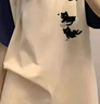 京多夢(mèng)純棉拼接短袖t恤女2025夏季新款寬松韓版學(xué)生休閑半袖百搭上衣衫 藏青拼杏色豎3貓 L (105-120斤） 曬單實(shí)拍圖