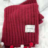 暢印紅色百搭針織毛球圍巾新款可愛(ài)情侶冬季圣誕節純色學(xué)生保暖圍脖 紅色 曬單實(shí)拍圖