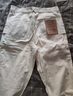 馬登工裝美式復古做舊寬松米白牛仔褲休閑直筒多口袋伐木工褲男春 白色 33 曬單實(shí)拍圖