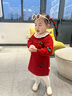 優(yōu)奇女童紅色毛衣連衣裙秋裝洋氣兒童公主裙小女孩一周歲寶寶抓周禮服 紅色 90 曬單實(shí)拍圖