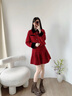 尚靜夾棉加厚小香風(fēng)套裝裙2025年冬季新翻領(lǐng)外套+A字百褶短裙兩件套女 紅色 M 曬單實(shí)拍圖