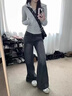 魯雅爾黑灰色闊腿牛仔褲女春秋季復古寬松垂感小個(gè)子顯瘦窄版直筒微喇褲 黑灰色 L 曬單實(shí)拍圖