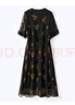 金菊【桑蠶絲連衣裙】2025夏季新品復(fù)古風(fēng)中長款通勤拼接親膚連衣裙女 黑花 L 曬單實拍圖