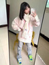 VEOX毛衣女針織衫女2025新款秋冬學院風小貓?zhí)峄▽W生中長款韓版寬松 粉紅色毛衣 M 95-110 曬單實拍圖