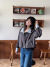 森馬（Semir）外套女秋季花苞拼接格子寬松立領(lǐng)2025新款復(fù)古風文藝通勤夾克 藍灰色調(diào)00382 S 曬單實拍圖