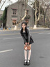 韓璐嬌（hanlujiao）連衣裙女裝2025秋季新款鹽系輕熟甜辣妹學院風格紋短裙時尚兩件套 毛衣+領帶+半身裙 M 曬單實拍圖