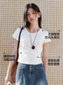 森馬（Semir）短袖t恤女短款修身正肩圓領(lǐng)涼感透氣上衣2025夏裝新款辣妹打底衫 本白10102-圓領(lǐng) S 曬單實(shí)拍圖