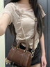 Marie Claire包包女款2025年輕奢侈保齡球包波士頓單肩斜挎包送老婆生日禮物 棕色 品牌禮盒裝 曬單實(shí)拍圖