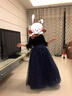 思妙星兒童主持人禮服赫本風(fēng)女童高端鋼琴演奏演出服大童小提琴晚禮服裙 中袖星空藍 100 曬單實(shí)拍圖