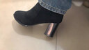 啄木鳥(niǎo)法式粗跟高跟鞋女2025秋冬款真皮磨砂短靴厚底加絨馬丁靴氣質(zhì)裸靴 黑色 粗跟(單里) 單層 7cm 36 曬單實(shí)拍圖