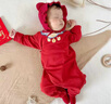 優(yōu)奇嬰兒滿(mǎn)月百天和尚服新生兒紅色衣服寶寶0-3月衣服純棉綁帶哈衣 紅色【不含配飾】 59cm 曬單實(shí)拍圖