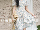 謎秀法式復古度假風(fēng)連衣裙2025春季溫柔泡泡袖顯瘦碎花收腰裙子 杏底藍花 L 曬單實(shí)拍圖