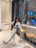 宏資琦休閑褲女裝2025春秋新款減齡開(kāi)衫衣服時(shí)尚拼接牛仔休閑運動(dòng)套裝女 白色 M 曬單實(shí)拍圖