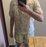 初徑2025夏季新款時(shí)尚顯瘦碎花上衣襯衣寬松休閑洋氣短褲套裝女兩件套 綠色套裝 L 建議101-110斤 曬單實(shí)拍圖
