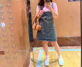 UR2025秋季新款女裝復古休閑可調節短款牛仔背帶裙UYY850178 曬單實(shí)拍圖