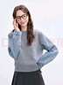 百圖betu女裝冬季新款毛衣圓領(lǐng)復古牛仔撞色拼接袖毛衫女2411T47 灰色 L 曬單實(shí)拍圖