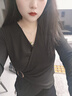 乖米豆大碼設計感正肩長(cháng)袖女針織衫早秋不規則胖mm遮肉顯瘦內搭打底上衣 黑色 L碼建議100~120斤 曬單實(shí)拍圖