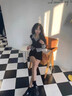 沐霓辣妹假兩件打底衫女韓系撞色上衣秋裝顯瘦襯衫領(lǐng)長(cháng)袖T恤V領(lǐng)喇叭袖 假兩件【黑色上衣】M碼 曬單實(shí)拍圖