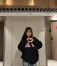 魯雅爾韓版黑色連帽衛衣女春秋季新款復古重磅數字格子上衣潮流寬松外套 黑色 常規 L 建議100斤到120斤 曬單實(shí)拍圖