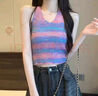沐霓掛脖吊帶 2025新款背心女夏季條紋設計感小眾別致上衣可外穿 掛脖吊帶V領(lǐng)【紫色】 均碼 曬單實(shí)拍圖