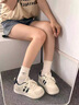 靖話(huà)港風(fēng)小白鞋女學(xué)生百搭板鞋2026年春夏季新款德訓鞋休閑加絨運動(dòng)鞋 米藍色 37 (235mm) 曬單實(shí)拍圖