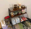 伊思家零食收納盒桌面置物架餐桌上收納架子廚房茶包分格多功能整理神器 【雙格款】黑色柚木板 曬單實(shí)拍圖