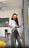 魯雅爾美式vibe大碼做舊水洗牛仔褲女秋季復(fù)古高腰直筒寬松闊腿垂感褲子 藍(lán)色 L 曬單實拍圖