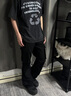杜小閑cleanfit黑色工裝褲男款夏季美式高街直筒修身褲子大口袋微喇褲 黑色 XL [推薦120-140斤] 曬單實(shí)拍圖