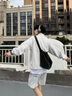 試衣間 秋季簡(jiǎn)約刺繡立領(lǐng)半拉鏈衛衣男潮牌寬松休閑百搭運動(dòng)上衣 白灰色 XL 曬單實(shí)拍圖