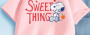 史努比（SNOOPY）童裝女童短袖套裝兒童短袖t牛仔褲2件套 粉色SWEET+淺藍花朵  150 曬單實(shí)拍圖
