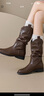 達芙妮美拉德堆堆靴女2025秋季新款厚底褶皺棕色短靴子西部中筒靴馬丁靴 棕色 38 曬單實(shí)拍圖