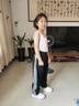 艾諾輪女童衛褲長(cháng)褲款中大兒童裝女孩7-15歲少女外穿秋季天款寬松休閑褲 黑色 彩條春秋款 130 建議120cm左右 曬單實(shí)拍圖