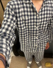 無(wú)印良品（MUJI）[自營(yíng)限定款]無(wú)側縫 雙層紗織睡衣  藏青色格紋 XL 曬單實(shí)拍圖