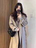 春乏美拉德雙面絨中長(cháng)款毛呢外套女上檔次韓版氣質(zhì)小個(gè)子呢子大衣女 深燕麥色 XS 建議105斤以下 曬單實(shí)拍圖
