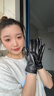 皮爾卡丹真皮手套女防風(fēng)保暖觸屏加絨手套加厚山羊皮開車摩托車 曬單實(shí)拍圖