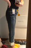 秋水伊人新中式休閑百搭高腰牛仔褲夏新款女國風(fēng)卷邊錐形褲 牛仔藍 L 曬單實(shí)拍圖