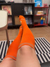 信能壓力襪女小腿襪跑步跳繩馬拉松長(cháng)筒襪瘦腿運動(dòng)肌能壓縮襪黑灰色襪 【活力橙】升級加壓/耐磨防滑 曬單實(shí)拍圖