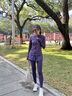 百思絨專業(yè)跑步運(yùn)動(dòng)套裝女訓(xùn)練服速干 健身瑜伽服 黛紫外套+紫色長褲XL 曬單實(shí)拍圖