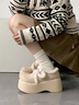 COSMICKISS加絨松糕厚底勃肯棉鞋女冬季外穿2025新款小個(gè)子復古保暖毛毛鞋子 米白色【加絨款】 36 曬單實(shí)拍圖
