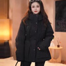 鴨鴨羽絨服女短款2025年冬季新款時(shí)尚工裝休閑保暖派克收腰外套HS 黑色 M 曬單實(shí)拍圖